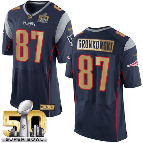 Men's Elite Rob Gronkowski Super Bowl 50 Nike Jersey Navy Blue - #87 Collection NFL New England Patriots